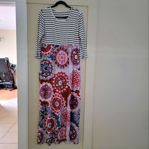 OURS Striped 3/4 Sleeve Dresses Floral Long Maxi Dresses with Pockets